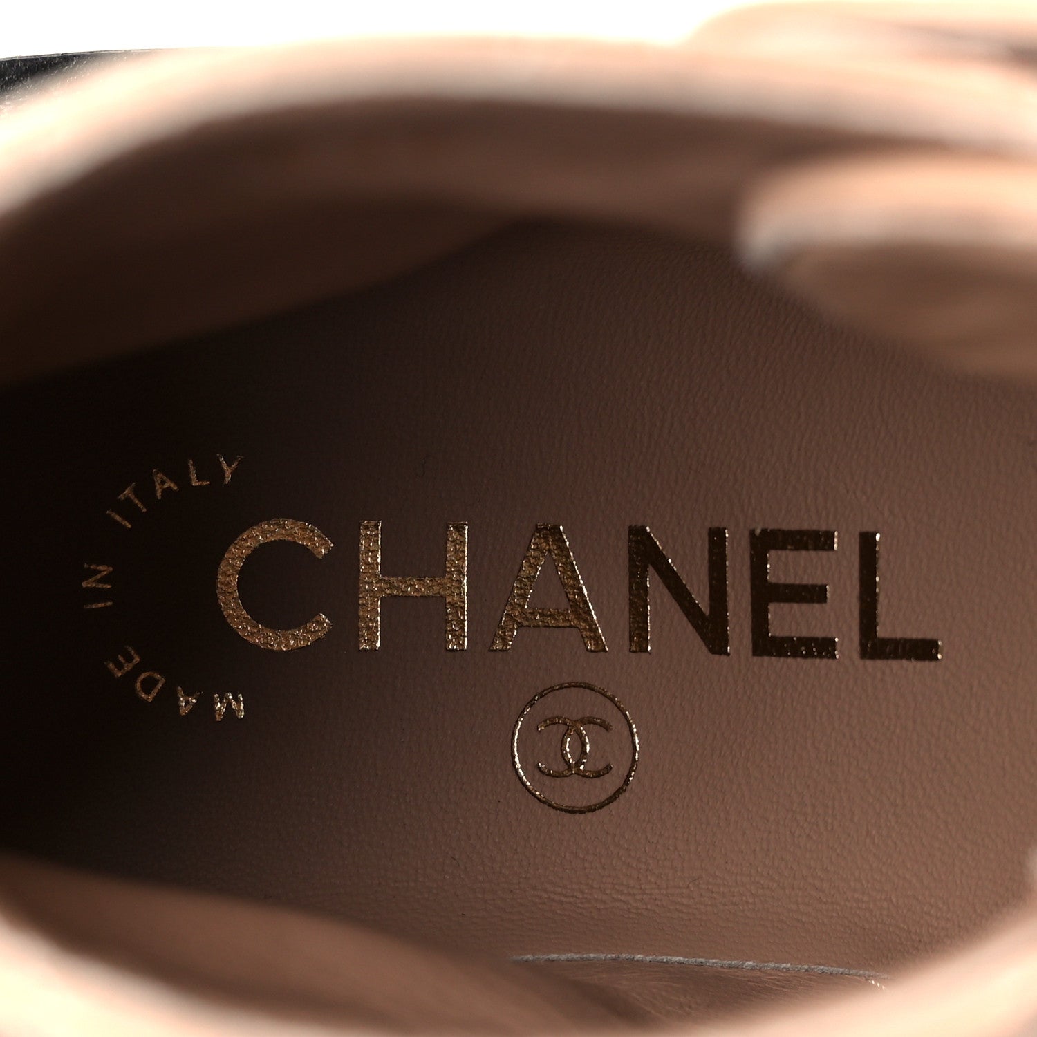 Chanel Shiny Lambskin Quilted Lace Up Combat Boots 36 Beige Black