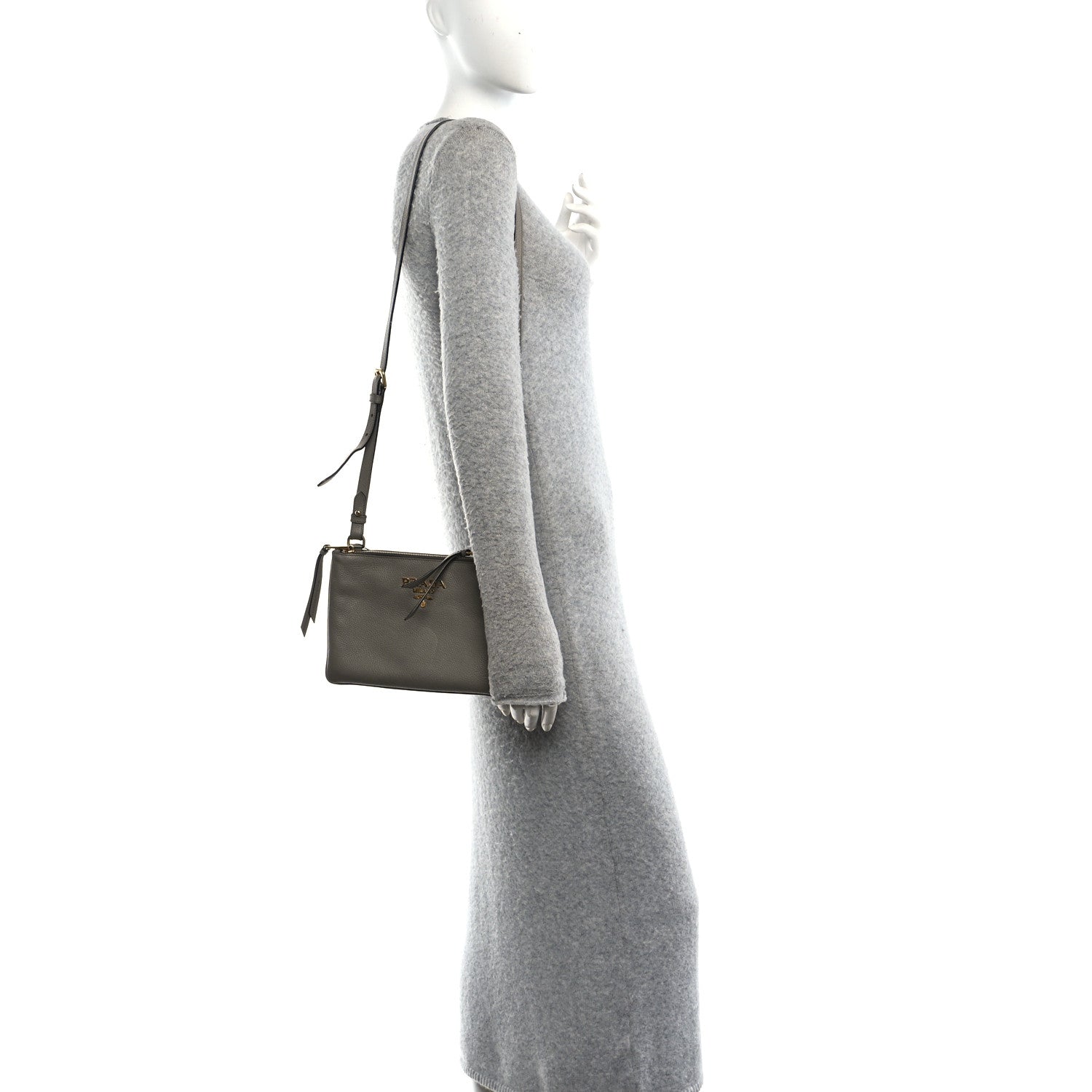 Prada Vitello Phenix Double Zip Crossbody Bag Argilla