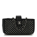 Chanel Calfskin Strass Studded Mini Phone Holder Clutch Black