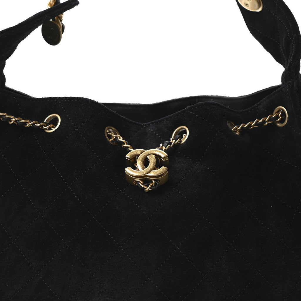 Chanel Suede Quilted Small Chanel 25 Handbag Black
