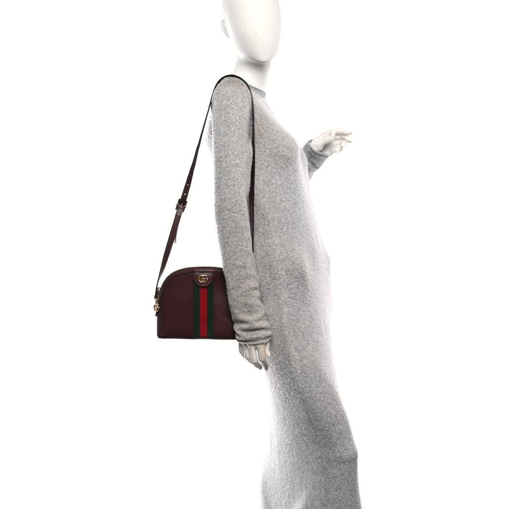 Gucci Textured Dollar Calfskin Web Small Ophidia Dome Shoulder Bag Burgundy