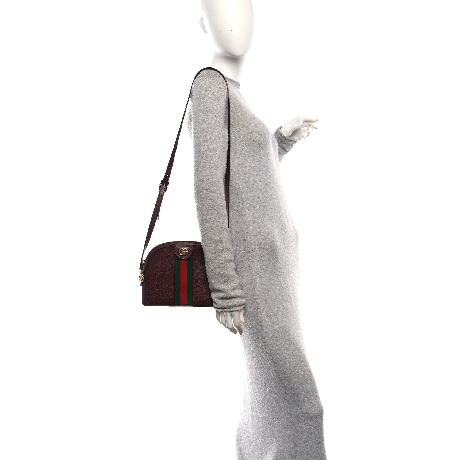 Gucci Textured Dollar Calfskin Web Small Ophidia Dome Shoulder Bag Burgundy