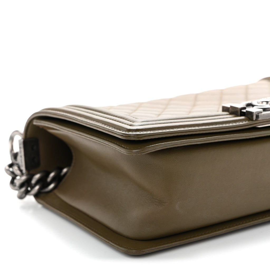 Chanel Lambskin Quilted Medium Boy Flap Khaki