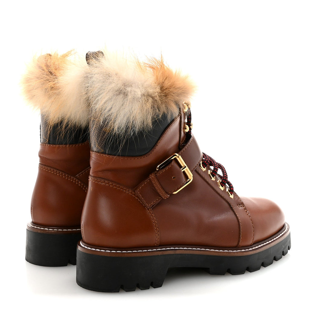 Louis Vuitton Calfskin Fur Territory Flat Ranger Combat Boots 37 Cognac