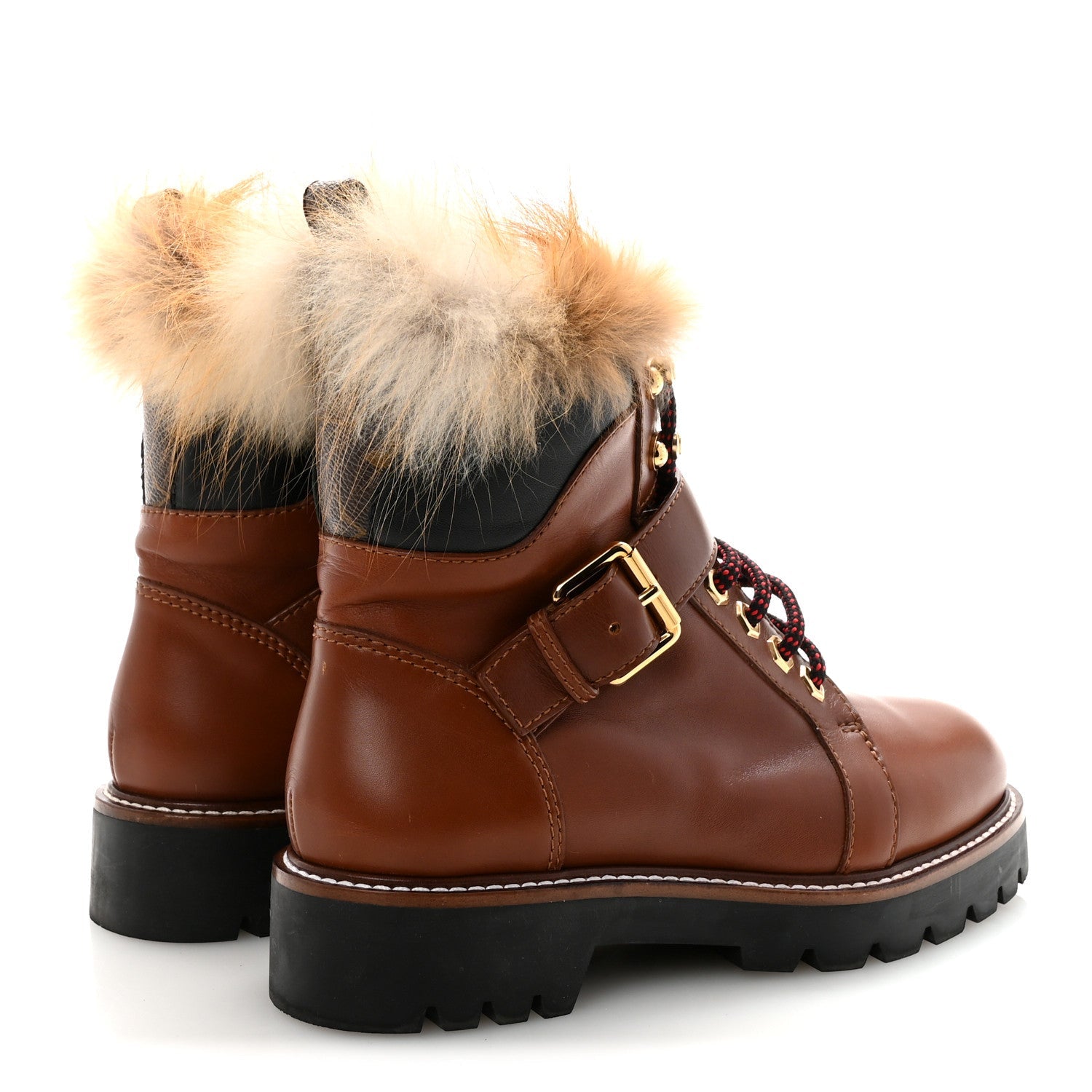Louis Vuitton Calfskin Fur Territory Flat Ranger Combat Boots 37 Cognac