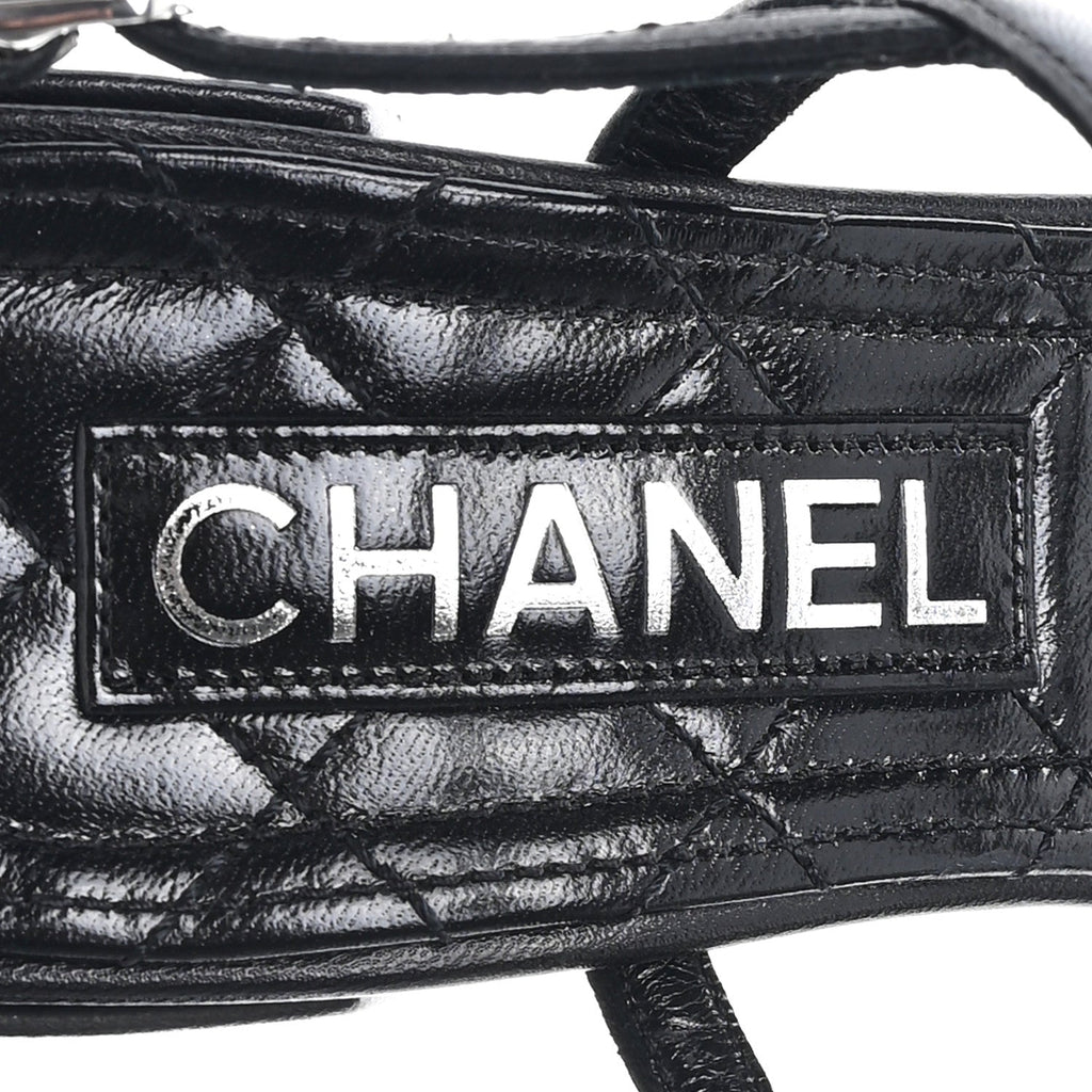 Laminated Lambskin Pearl CC Sandals 37.5 Black