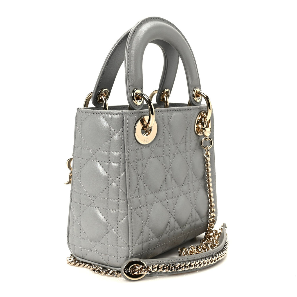 Christian Dior Metallic Lambskin Cannage Mini Lady Dior Grey
