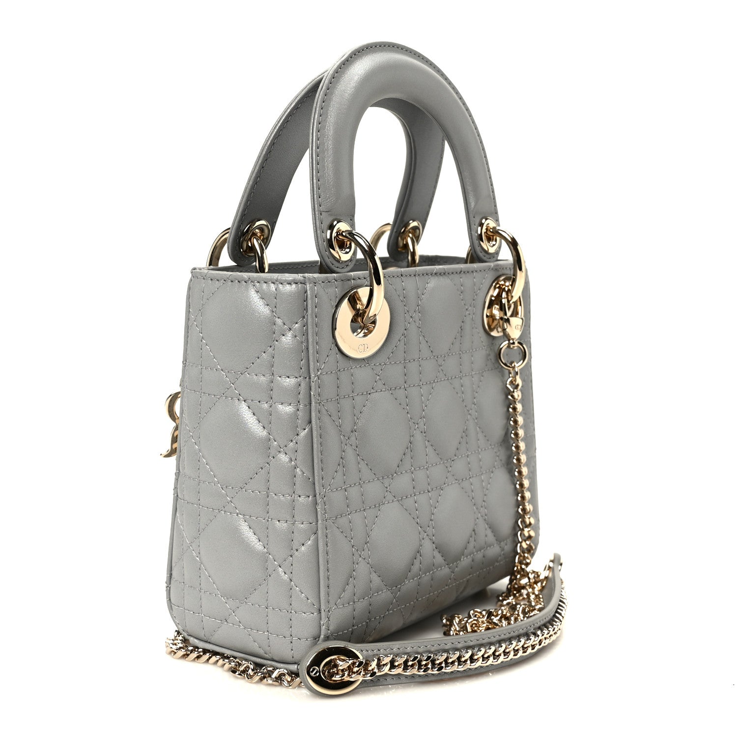 Christian Dior Metallic Lambskin Cannage Mini Lady Dior Grey