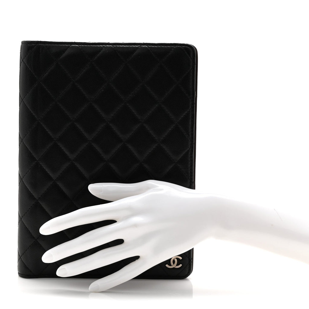 Lambskin Quilted Large Agenda Cover Black
