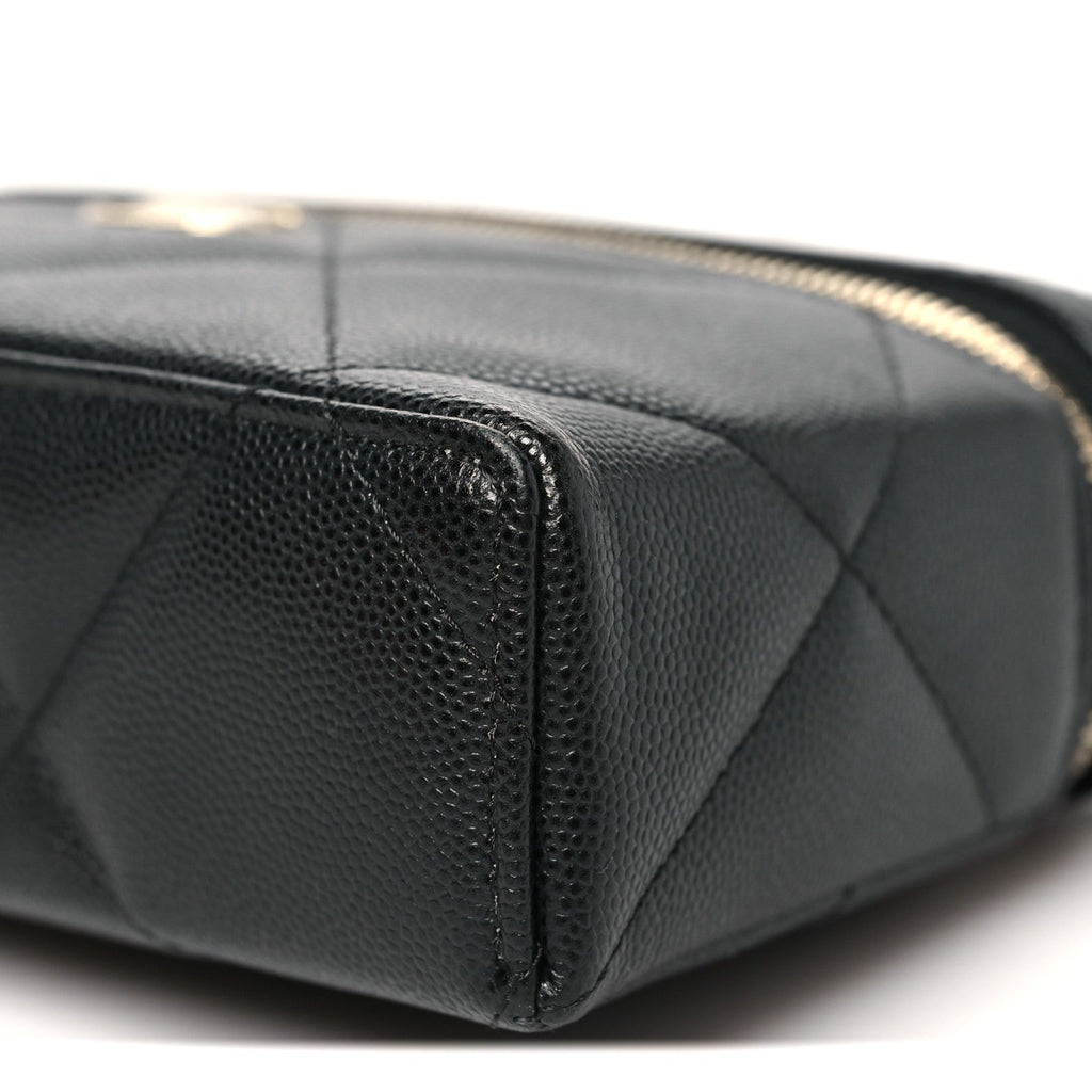 Chanel Caviar Quilted Top Handle Slim Vanity With Chain Black