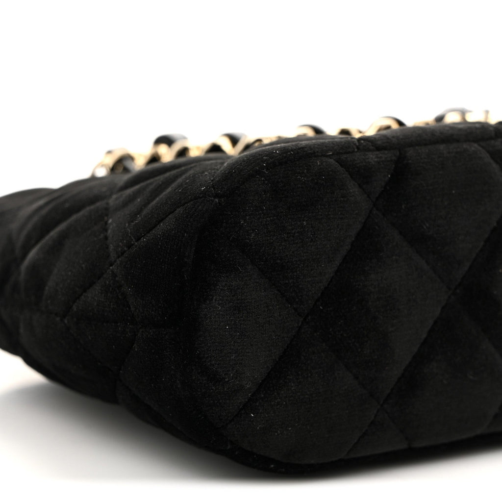 Chanel Velvet Quilted Shiny Coco Clutch With Chain Black