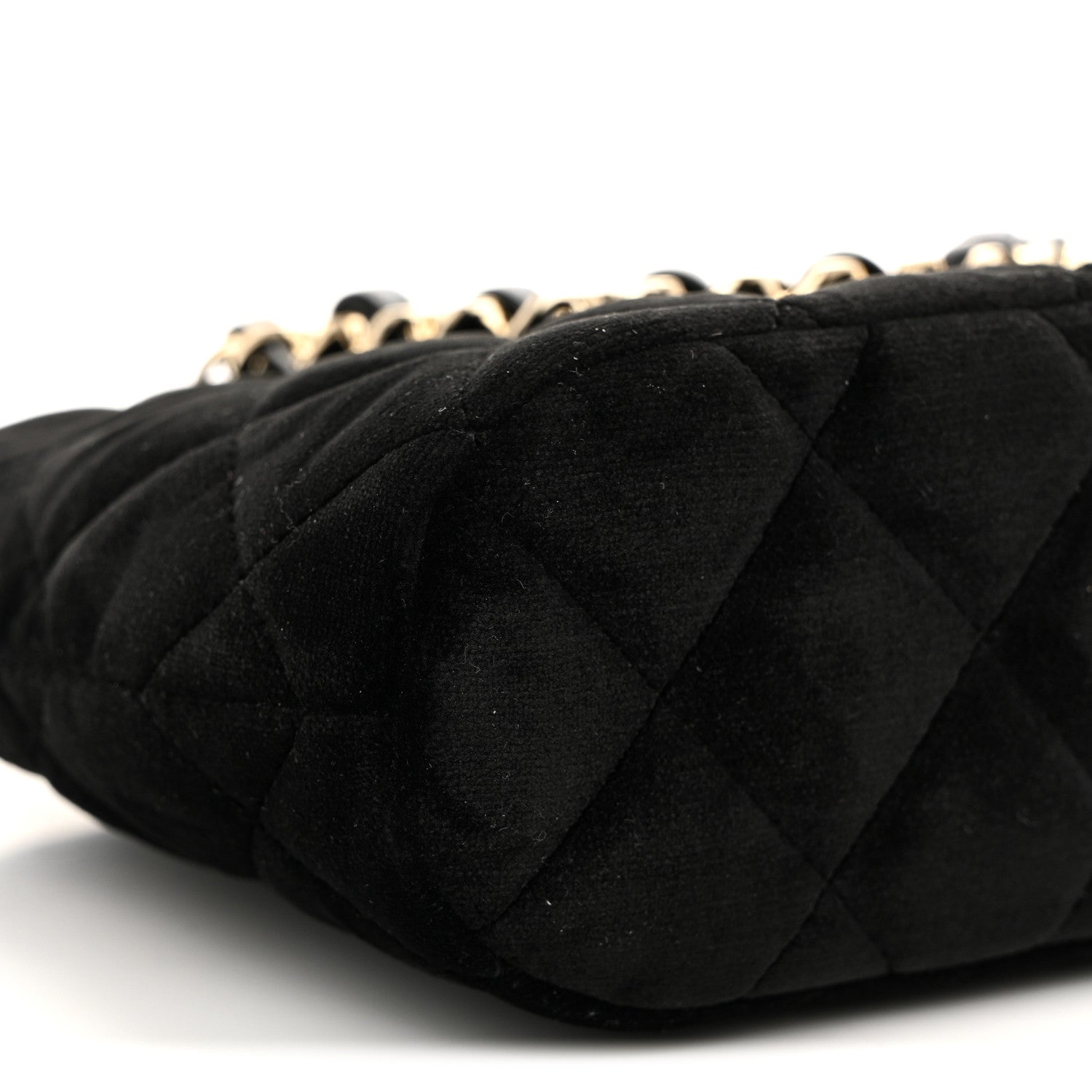 Chanel Velvet Quilted Shiny Coco Clutch With Chain Black