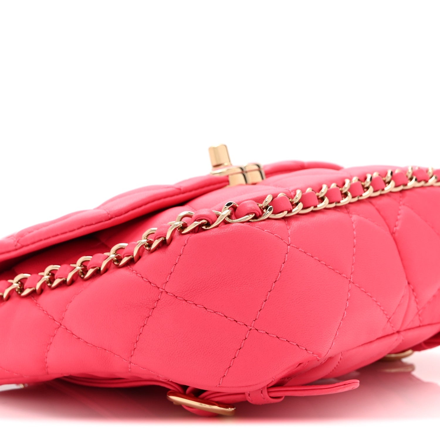 Chanel Lambskin Quilted Resin Chain Around Backpack Pink