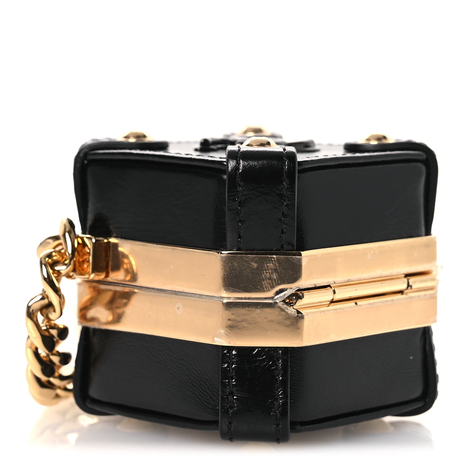 Chanel Shiny Crumpled Calfskin Minaudiere Clutch With Chain Black