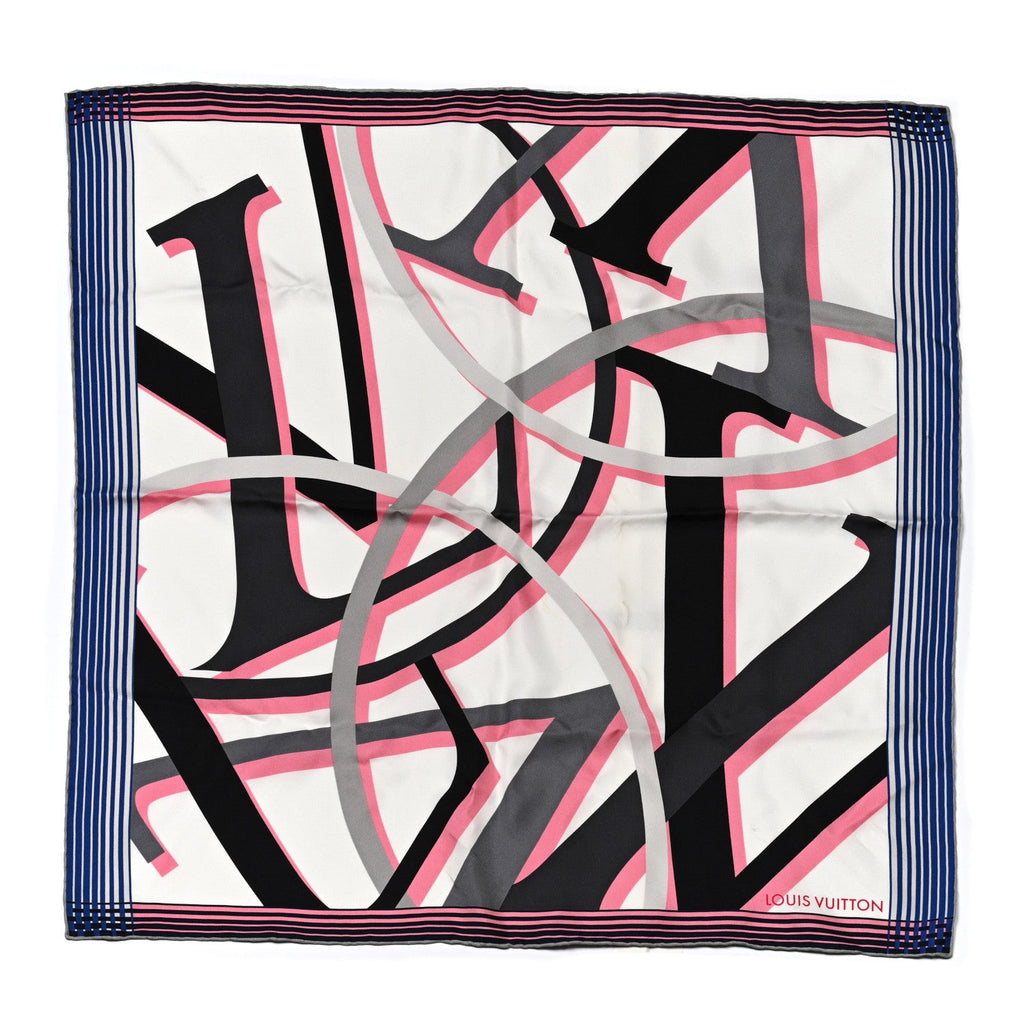 Louis Vuitton Silk LV Monogram Square Scarf Blue Pink