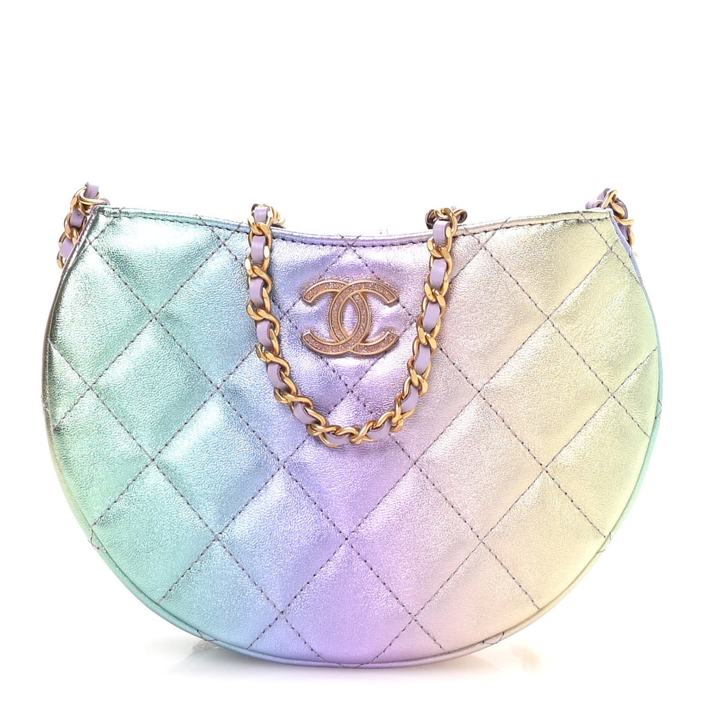 Chanel Gradient Metallic Lambskin Quilted Hobo Bag Pink Purple Green