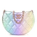 Chanel Gradient Metallic Lambskin Quilted Hobo Bag Pink Purple Green