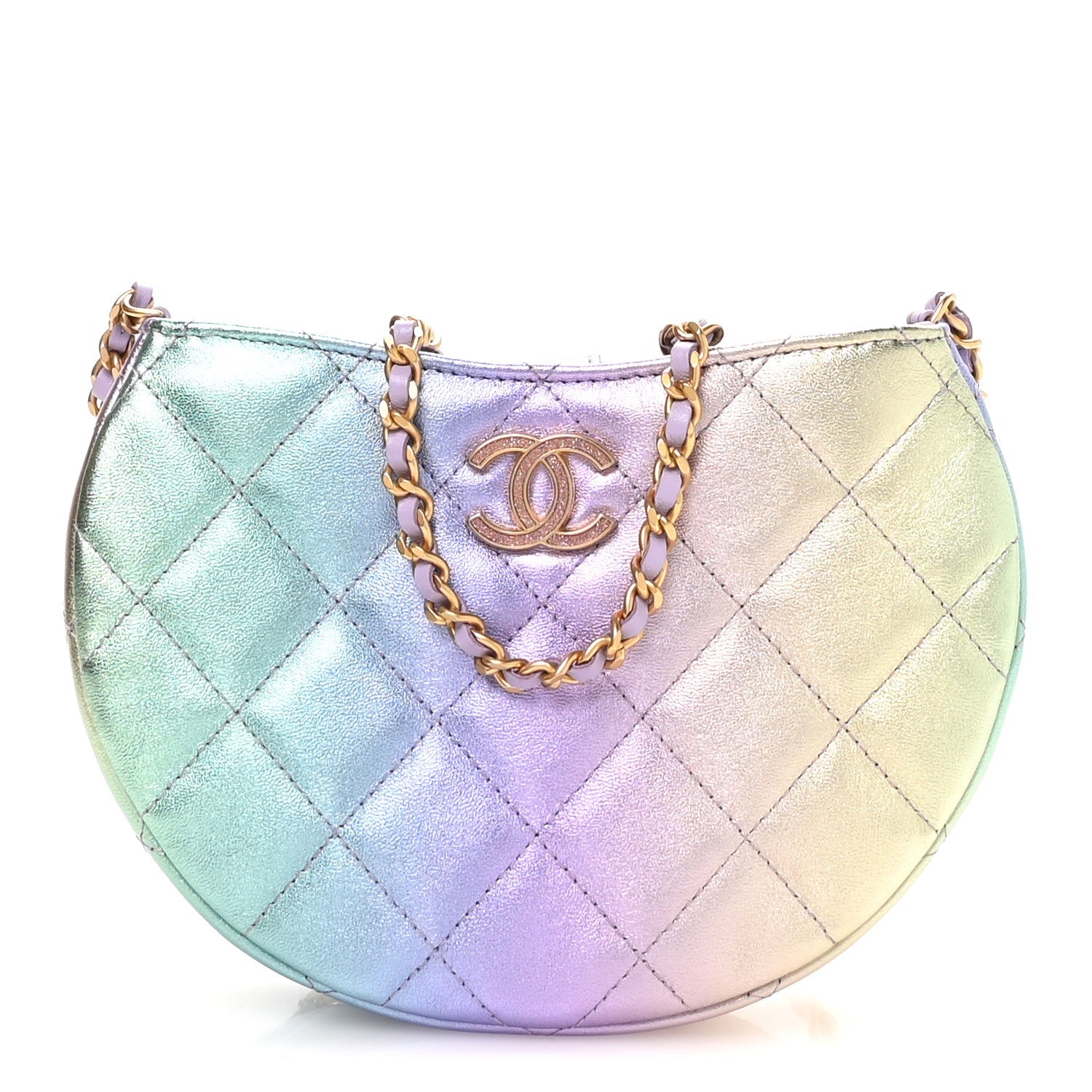 Chanel Gradient Metallic Lambskin Quilted Hobo Bag Pink Purple Green