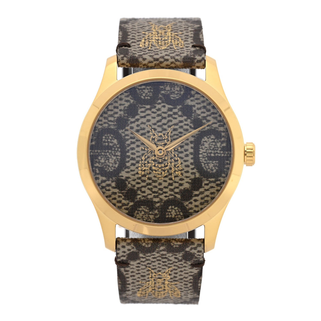 Gucci Stainless Steel Canvas 38mm G-Timeless GG Supreme Bee Quartz Watch Brown