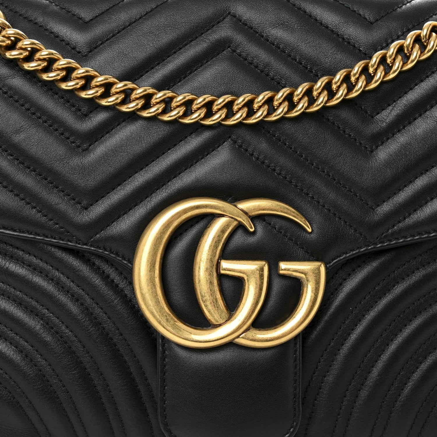 Gucci Calfskin Matelasse Medium GG Marmont Shoulder Bag Black