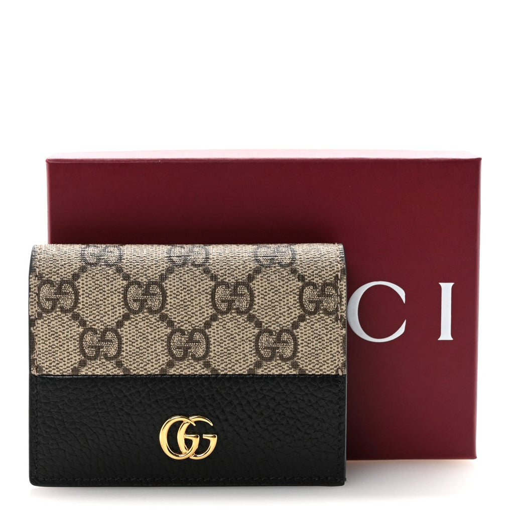 Gucci Dollar Calfskin GG Supreme Monogram GG Marmont Card Case Black Beige Ebony
