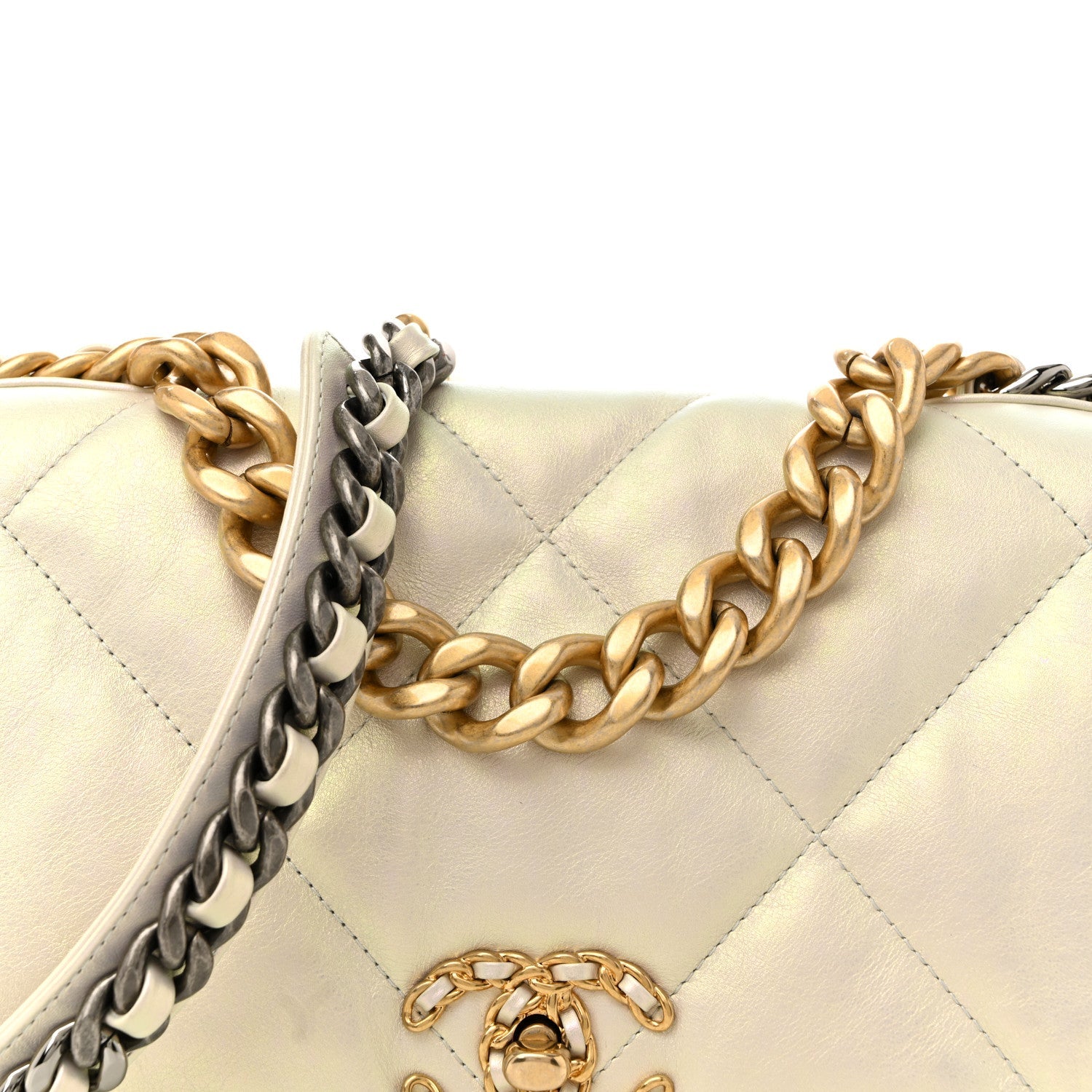Chanel Iridescent Calfskin Quilted Large Chanel 19 Flap White
