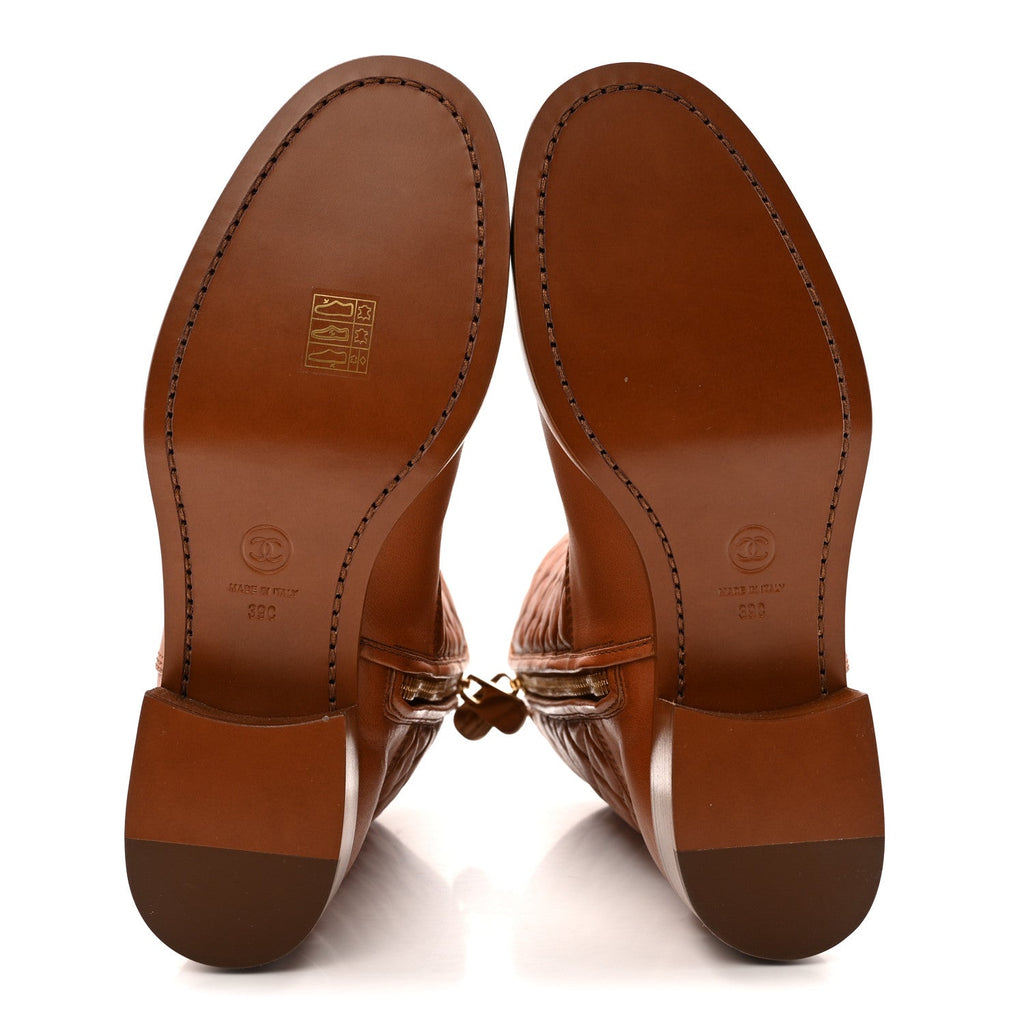 Calfskin CC Logo Mid Calf Boots 39 Brown