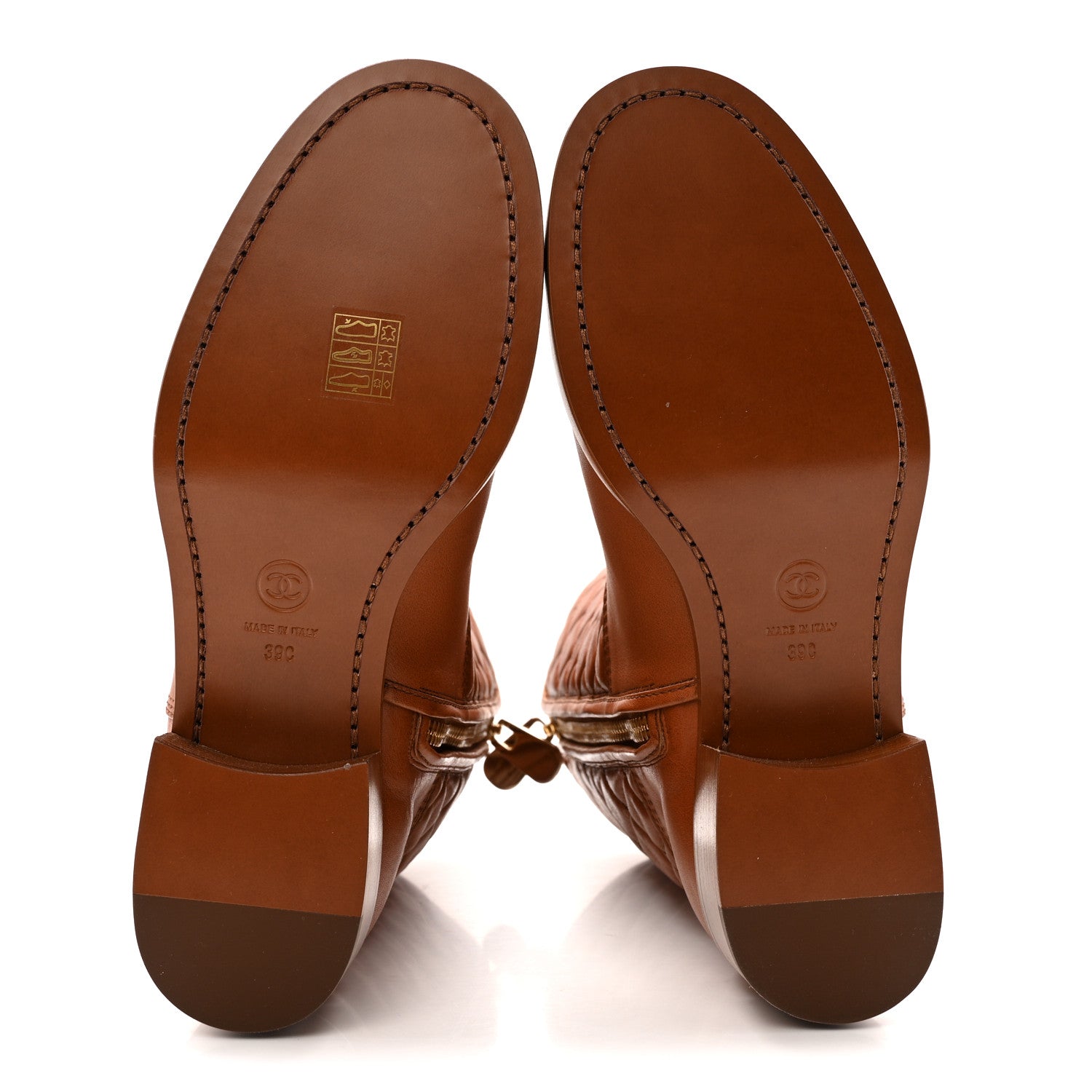 Calfskin CC Logo Mid Calf Boots 39 Brown