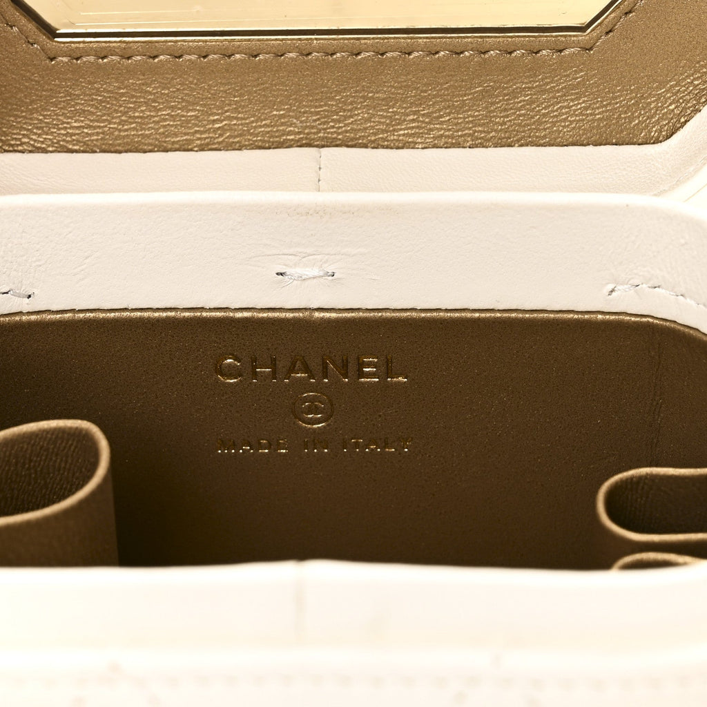 Chanel Lambskin Quilted Vanity Clutch With Chain White