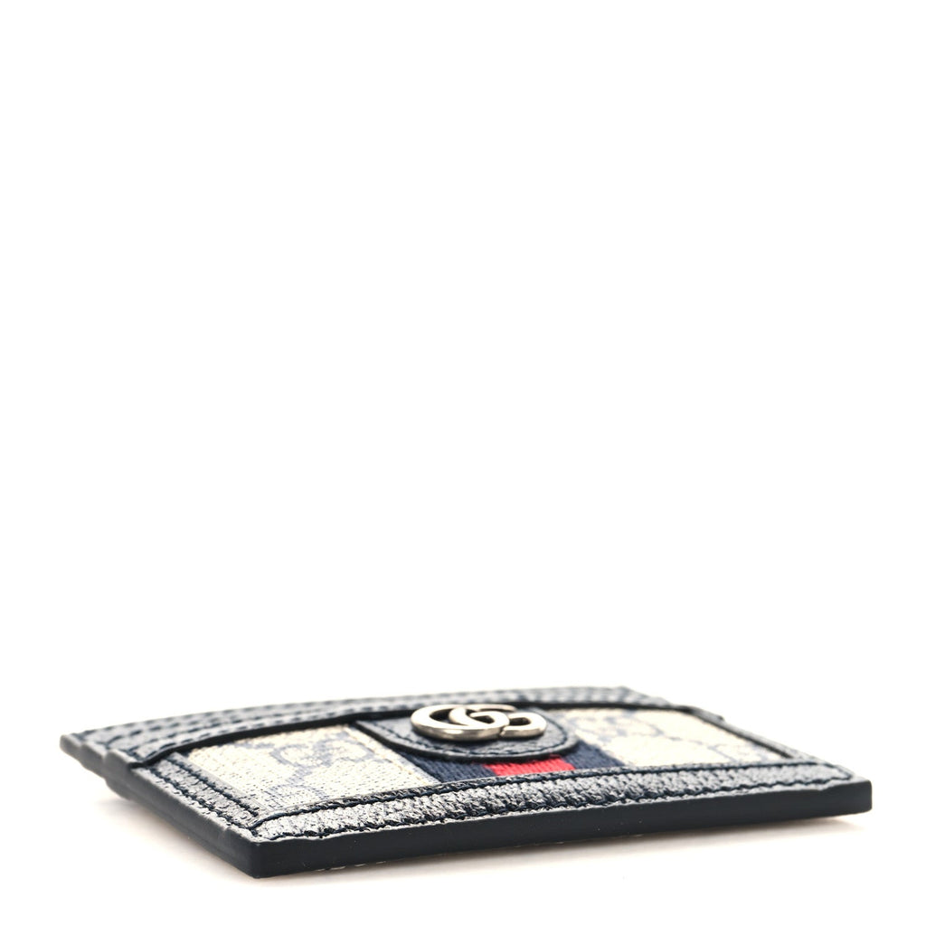 Gucci GG Supreme Monogram Textured Dollar Calfskin Web Ophidia Card Holder Beige Blue