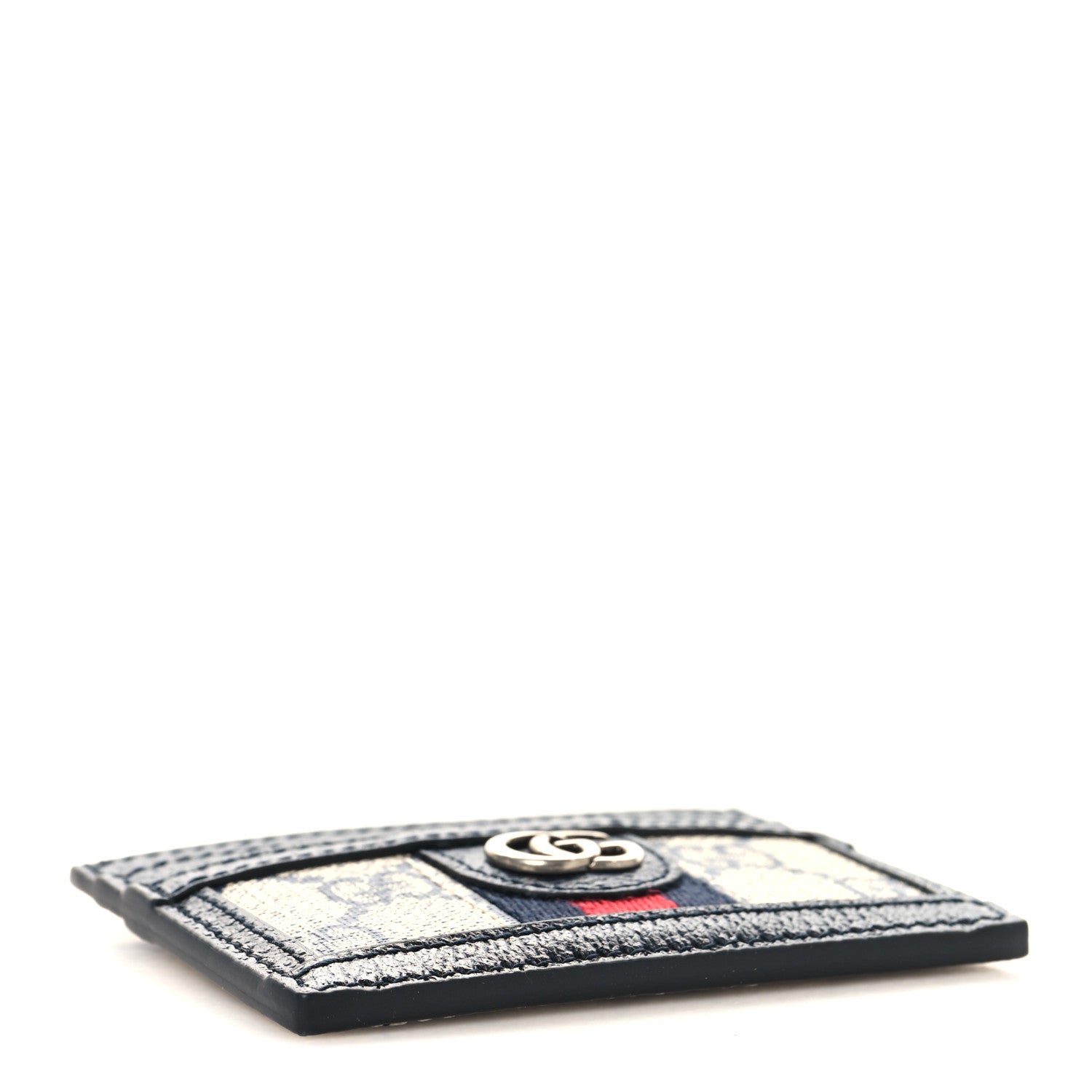 Gucci GG Supreme Monogram Textured Dollar Calfskin Web Ophidia Card Holder Beige Blue