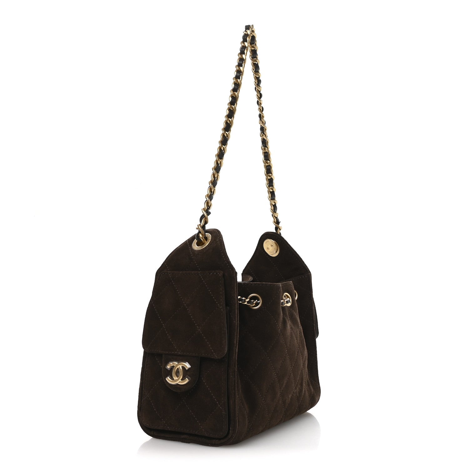 Chanel Suede Quilted Mini Chanel 25 Handbag Dark Brown
