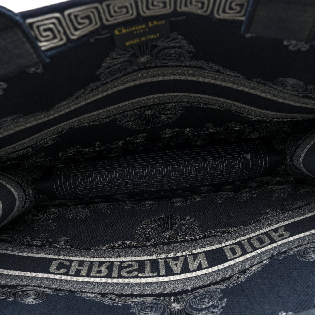 Christian Dior Canvas Embroidered Cornely Book Tote Blue White