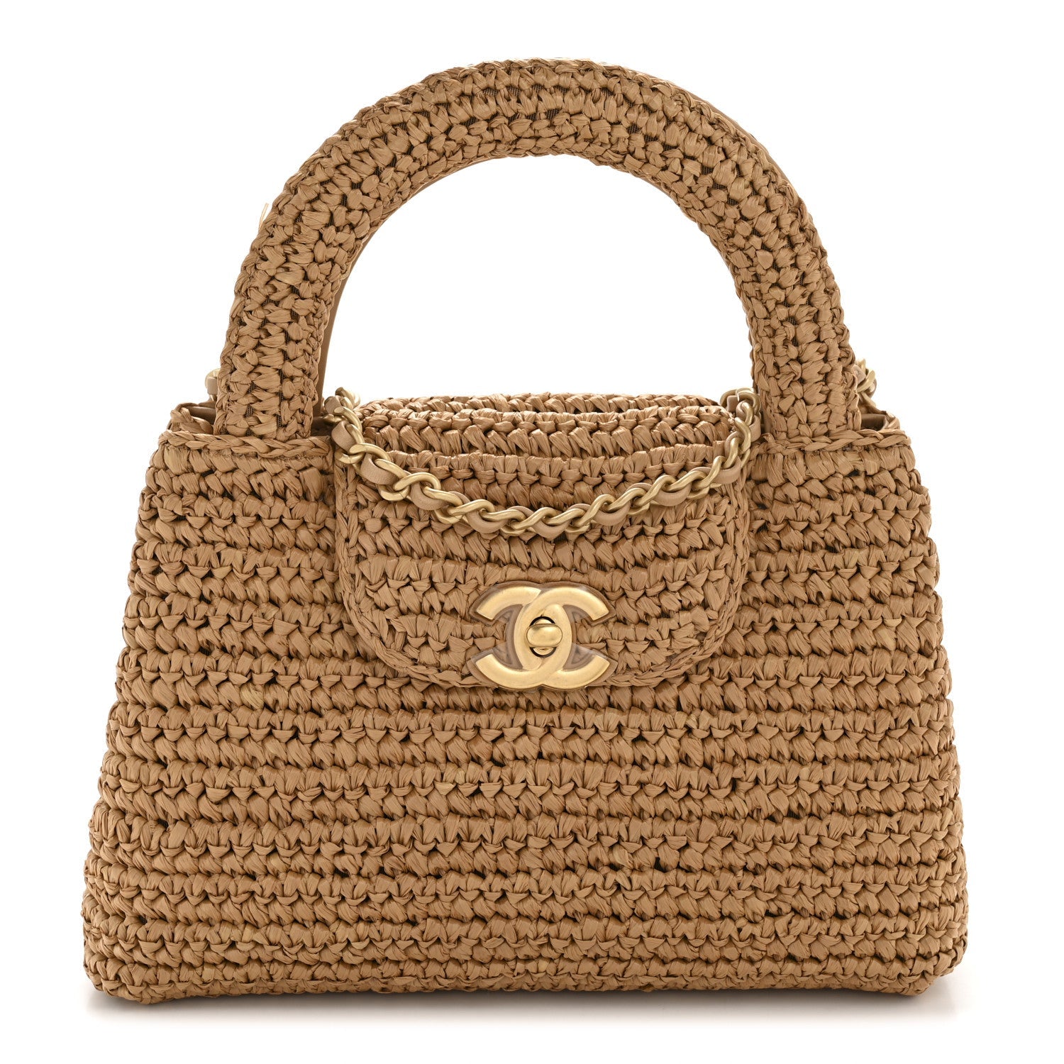 Chanel Braided Raffia Nano Kelly Flap Bag Dark Beige