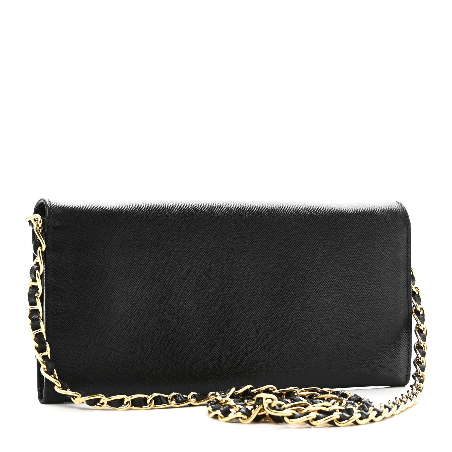 Prada Saffiano Metal Oro Chain Wallet Black