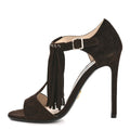 Prada Suede Fringe Peep Toe Sandal 36 Moro