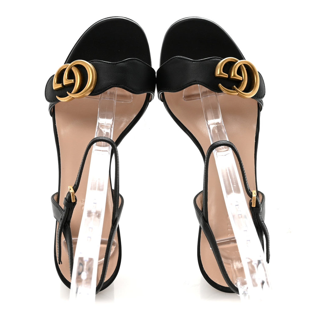 Gucci Lifford Calfskin GG Marmont Ankle Wrap 75mm Sandals 35 Black