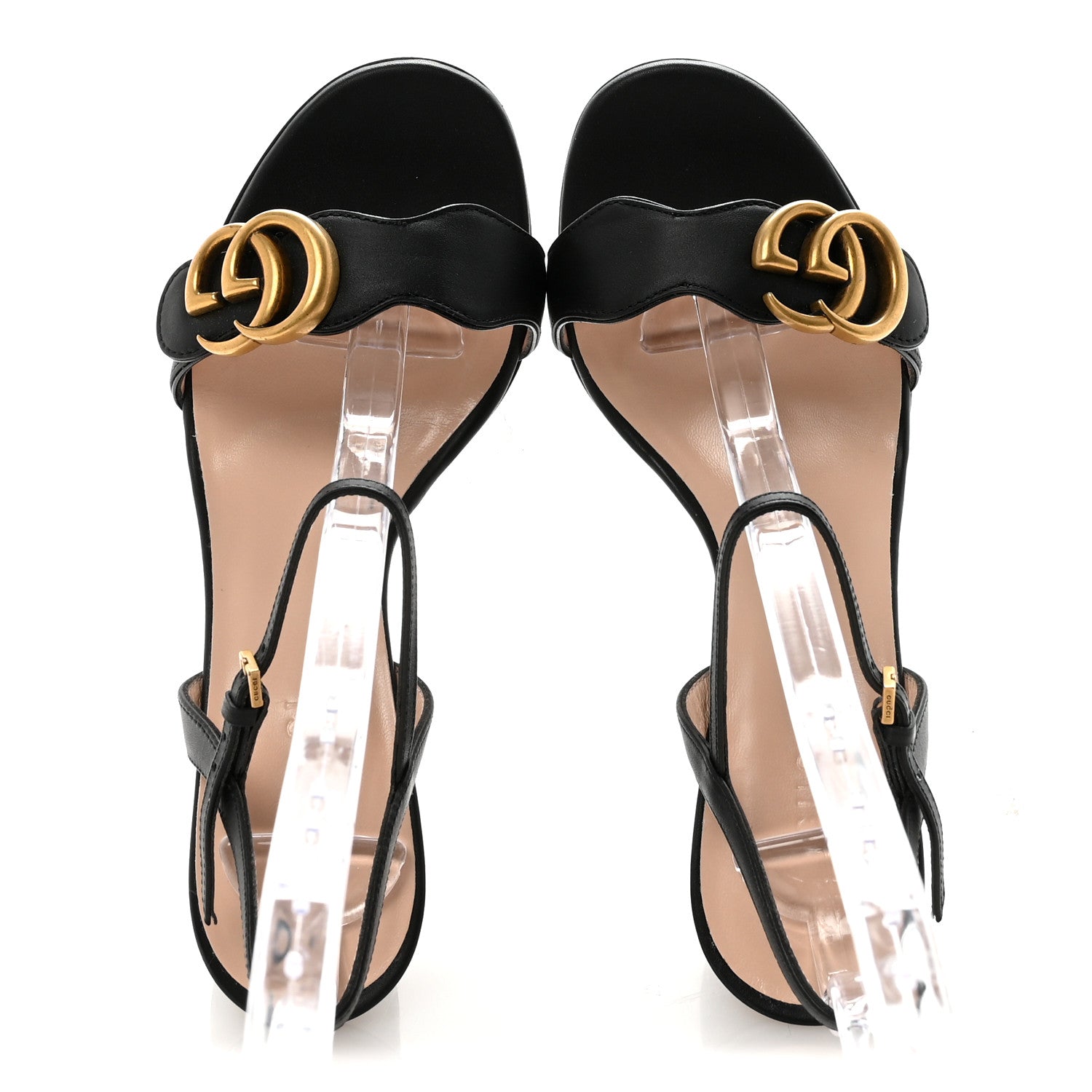 Gucci Lifford Calfskin GG Marmont Ankle Wrap 75mm Sandals 35 Black