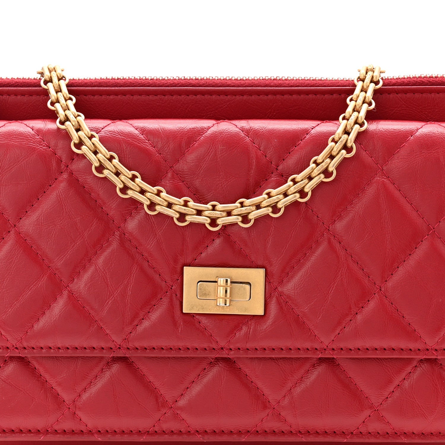 Aged Calfskin Quilted 2.55 Reissue Chain Wallet Red