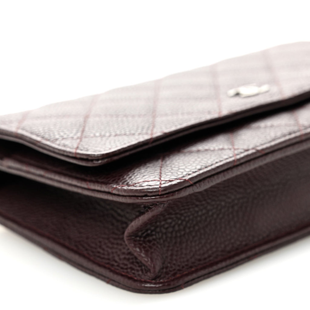 Chanel Caviar Quilted Wallet on Chain WOC Burgundy