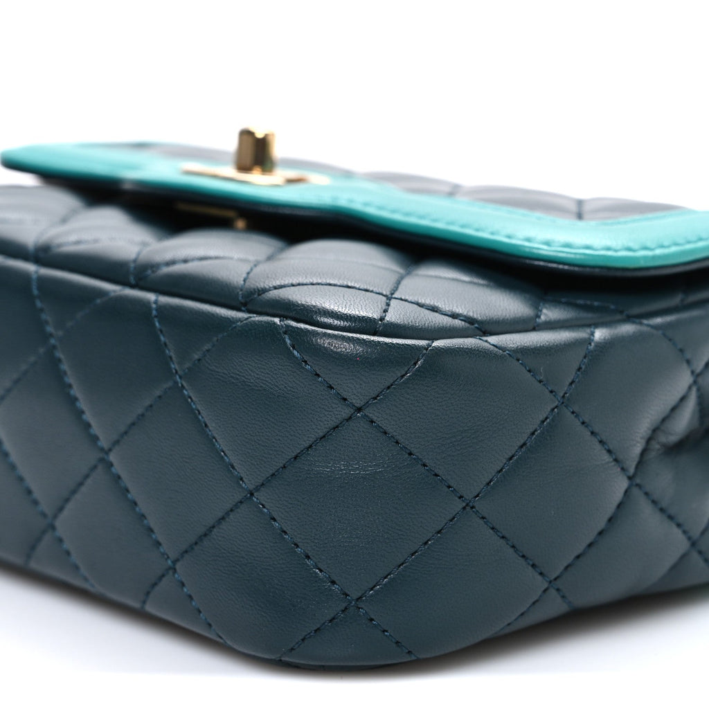 Chanel Lambskin Quilted Mini Two Tone Day Flap Navy Turquoise