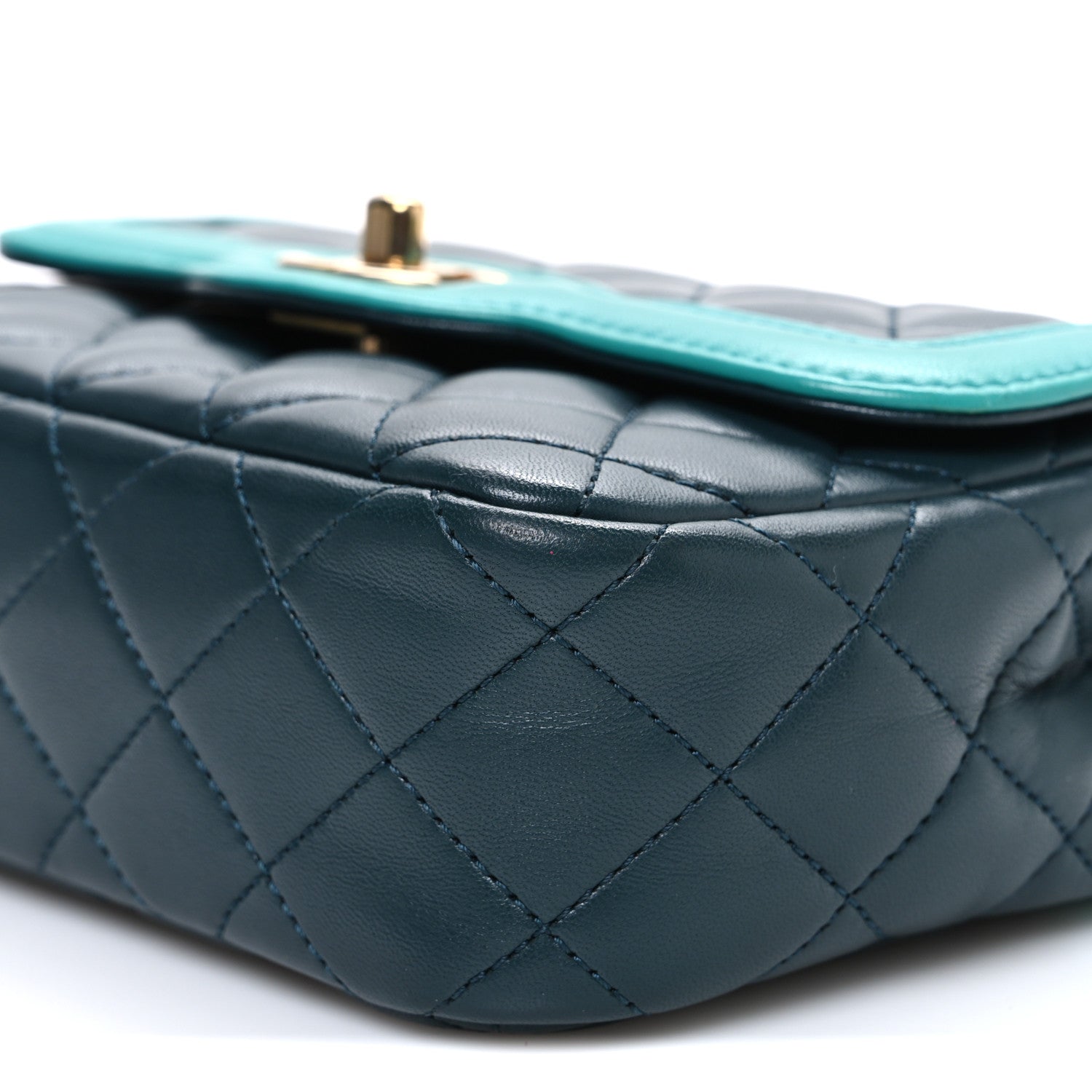 Chanel Lambskin Quilted Mini Two Tone Day Flap Navy Turquoise