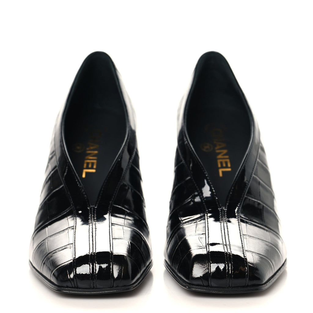 Crocodile Embossed Patent Calfskin Pumps 38.5 Black