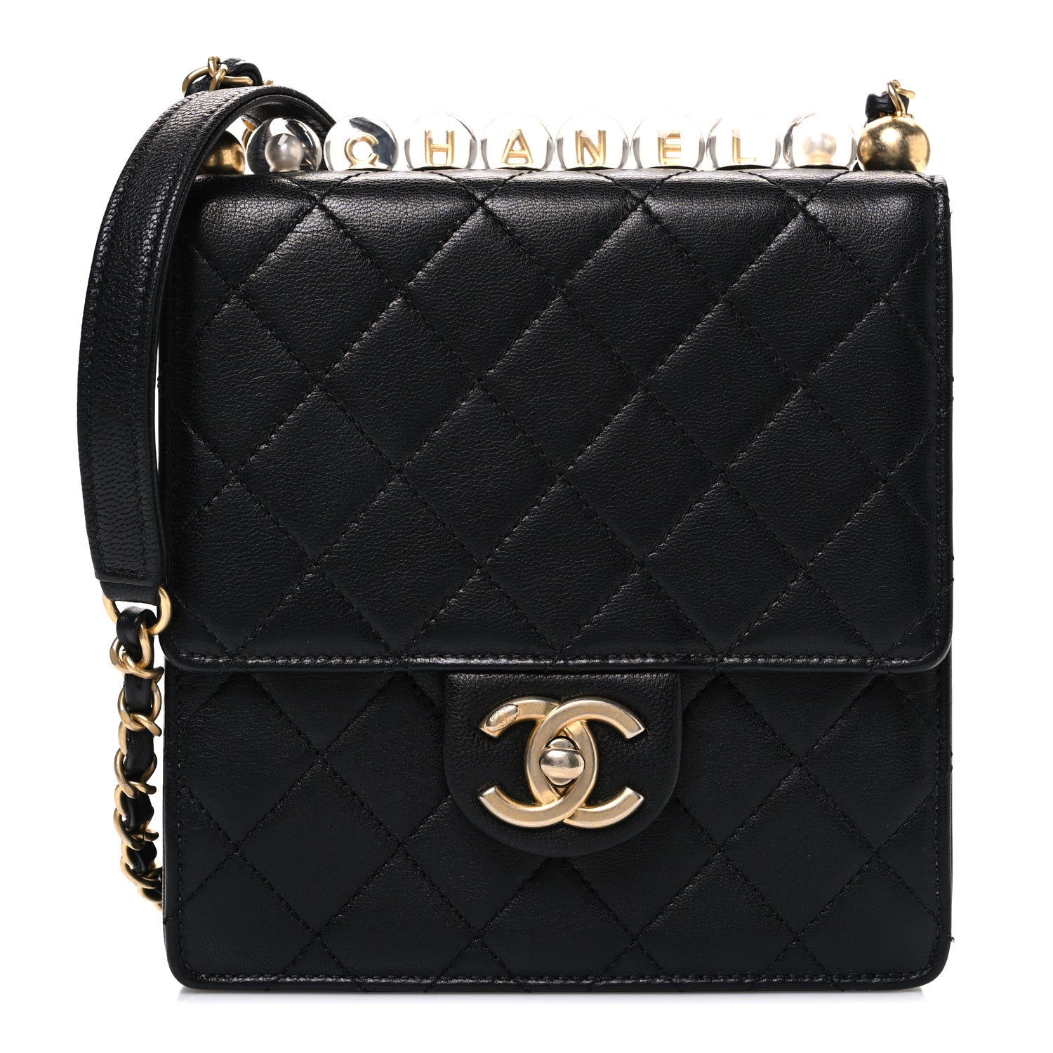 Chanel Lambskin Quilted Chic Pearls Flap Black