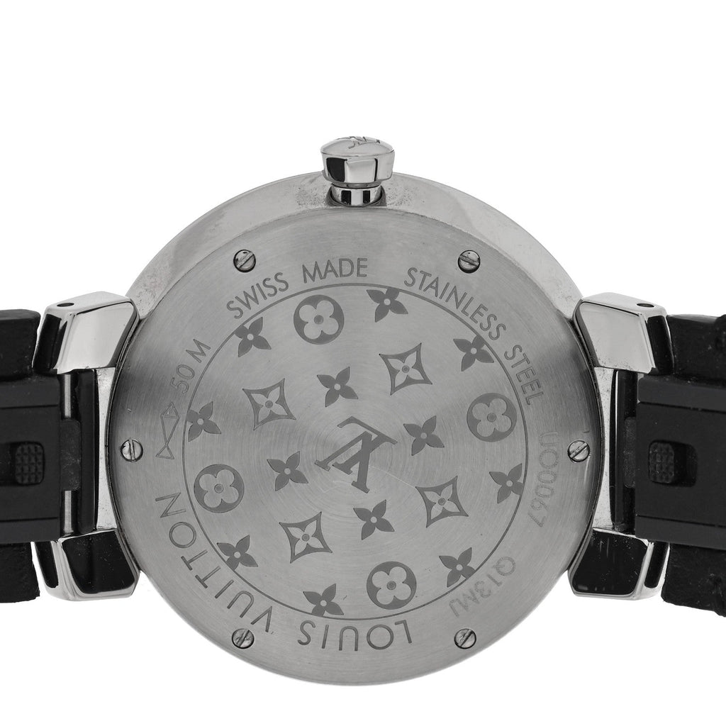 Louis Vuitton Stainless Steel Epi Diamond 33mm Tambour Slim Quartz Watch Black