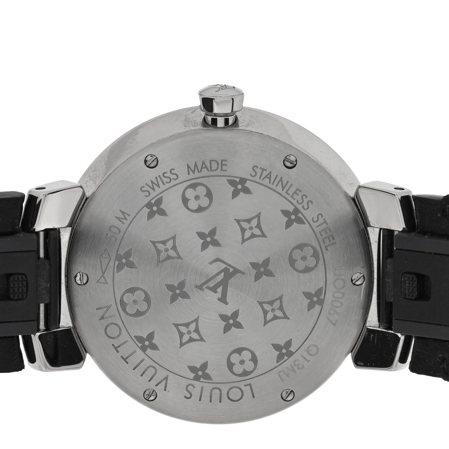 Louis Vuitton Stainless Steel Epi Diamond 33mm Tambour Slim Quartz Watch Black