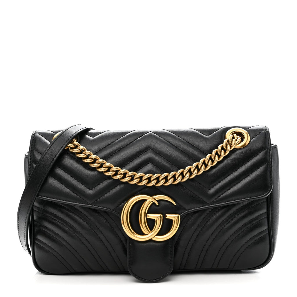Gucci Calfskin Matelasse Small GG Marmont Shoulder Bag Black