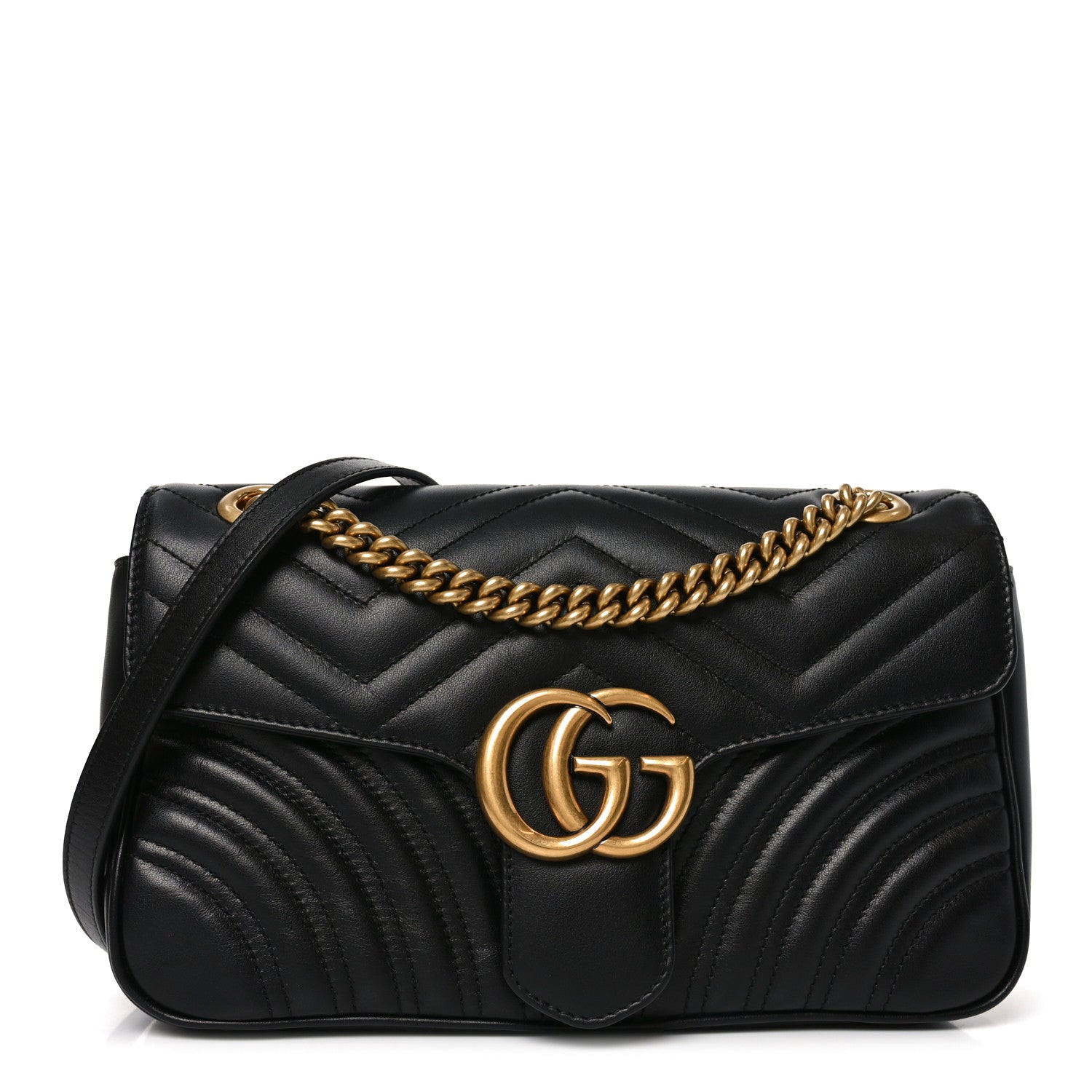 Gucci Calfskin Matelasse Small GG Marmont Shoulder Bag Black
