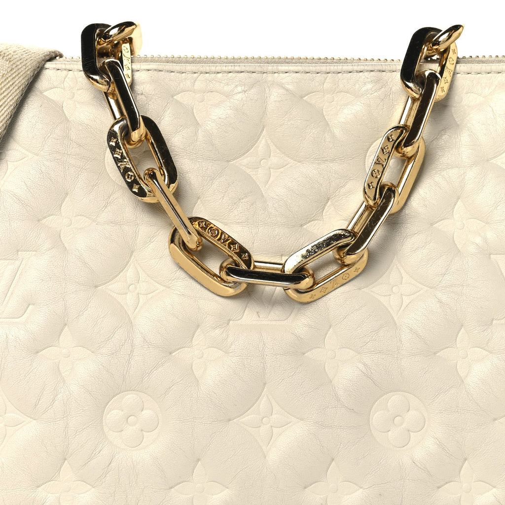 Louis Vuitton Lambskin Embossed Monogram Coussin PM Beige Cream