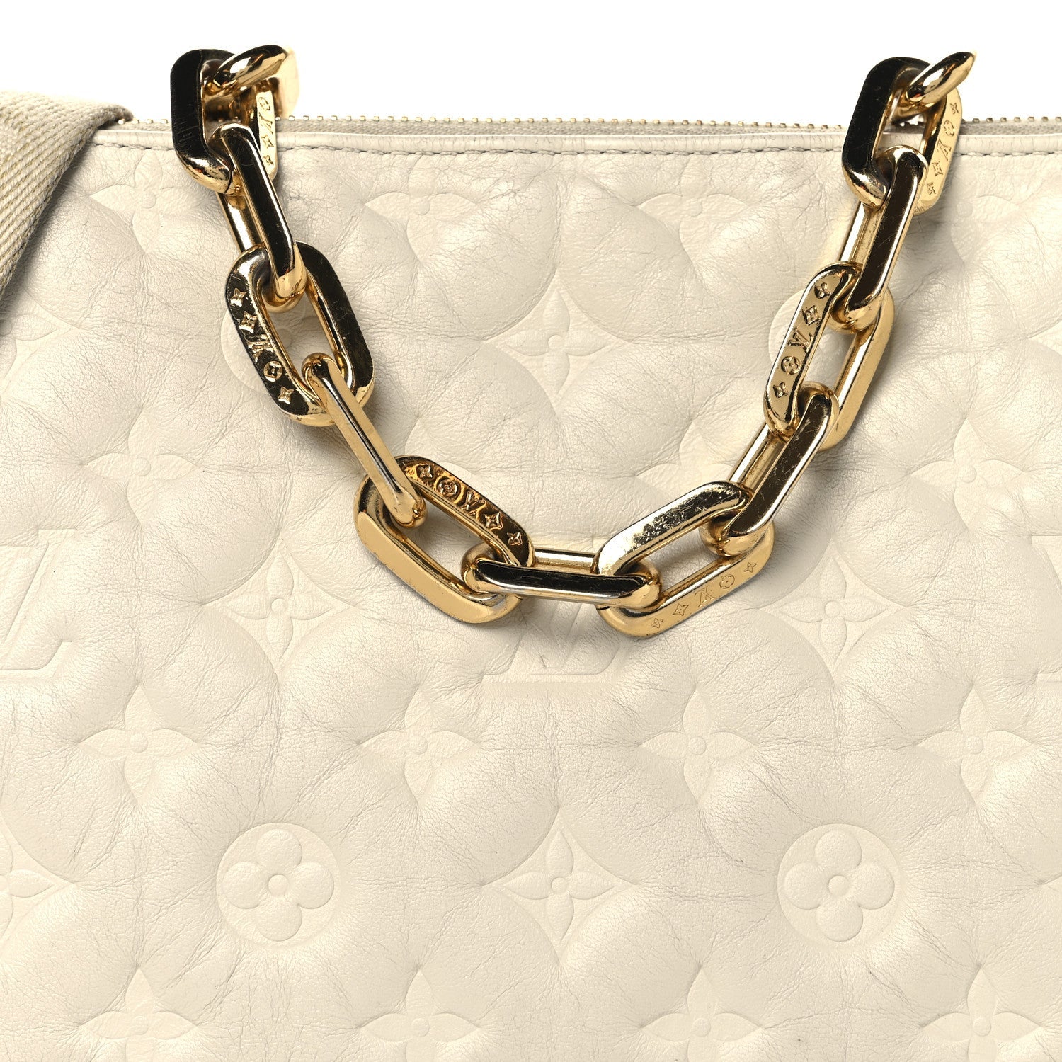 Louis Vuitton Lambskin Embossed Monogram Coussin PM Beige Cream
